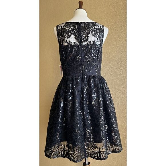 BB Dakota Women’s Tate Sequin Lace Fit And Flare Sleeveless Dress Black Size 8 - Picture 3 of 12